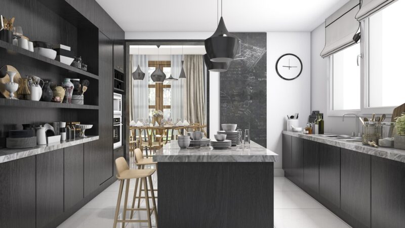 3d rendering nice contemporary style black kitchen